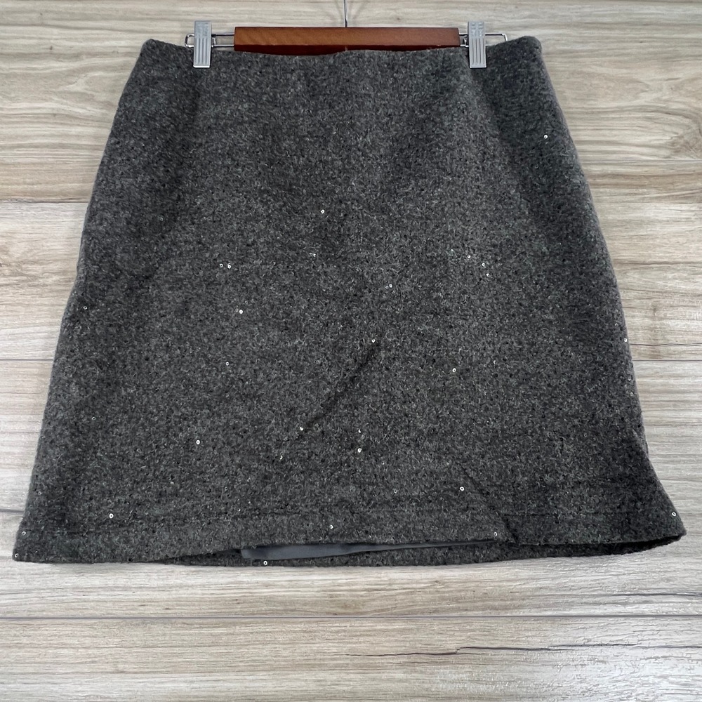 J. Jill Gray Wool Blend Sequin Mini Skirt Size 10 A-Line Holiday